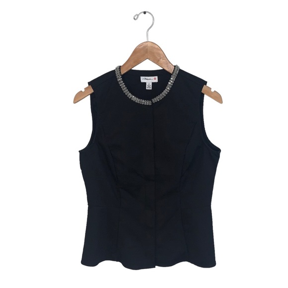 Phillip Lim Front Zip Peplum Beaded Collar Rhinestone Blouse Black Size S - Picture 2 of 11